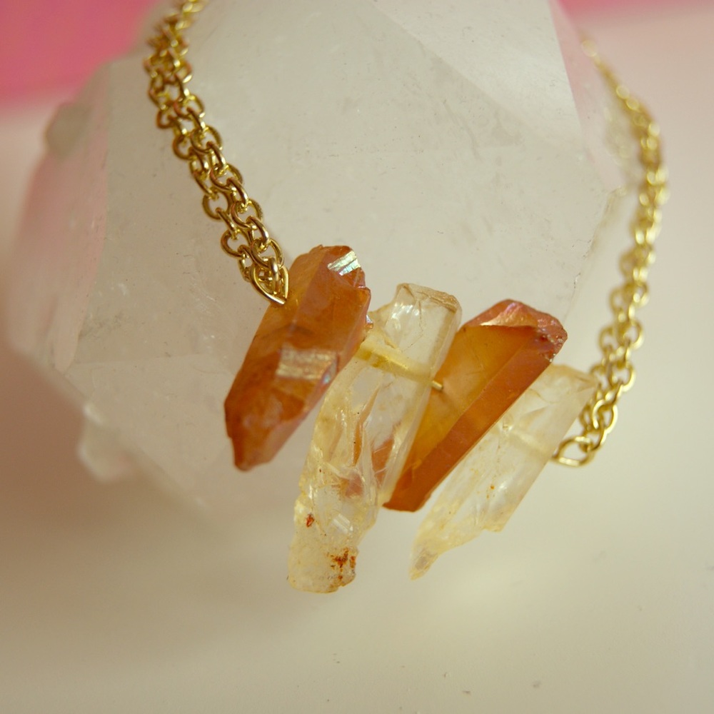Topaz Colored Quartz Crystal Bracelet